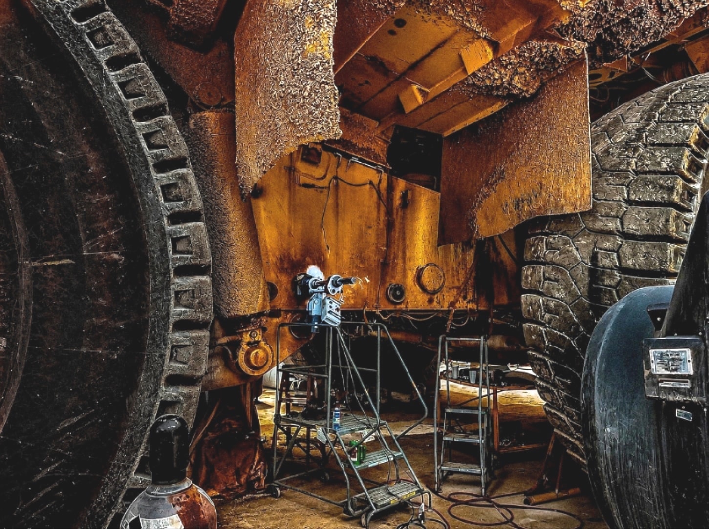 Heavy mining machinery in the field